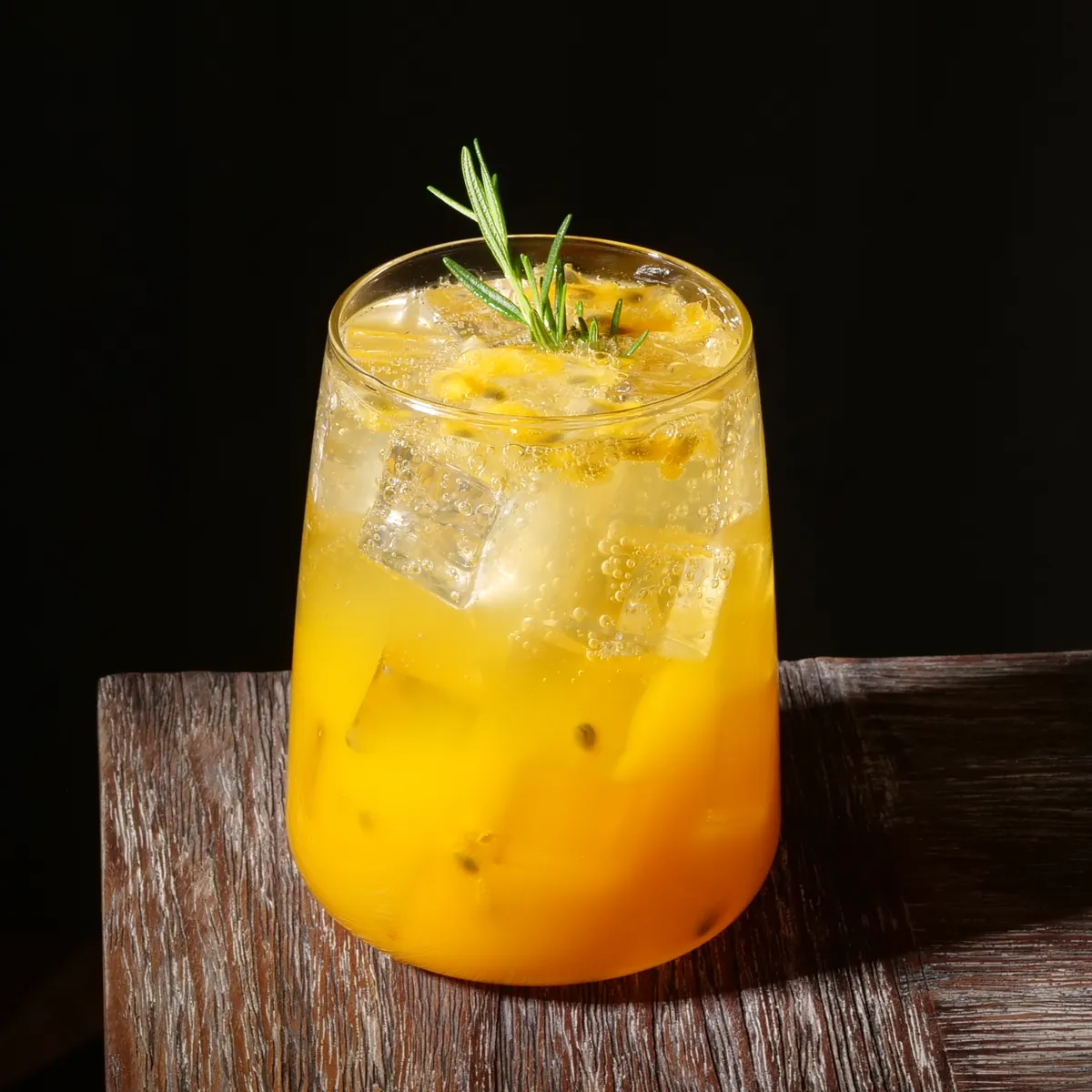 Bright orange soda over ice